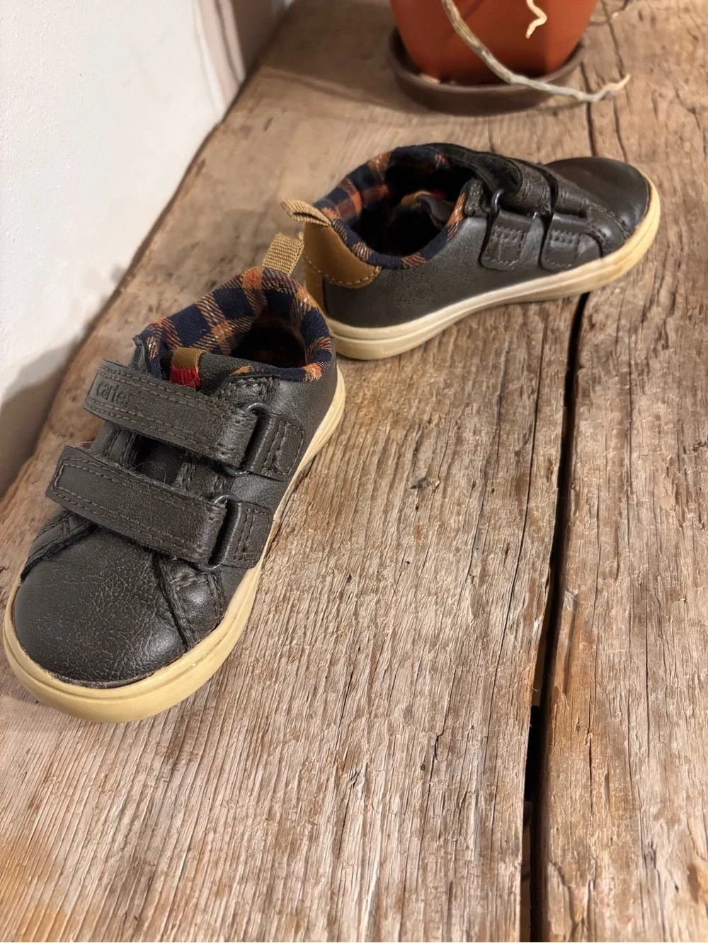 Kids Casual Double-Strap Leather Sneaker - Dark Gray